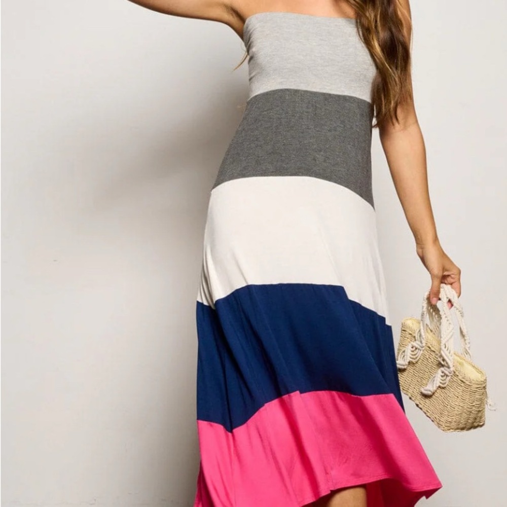 Colorblock Strapless Maxi Dress